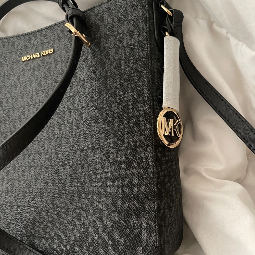 Michael Kors Black Signature Purse with Gold MK Charm